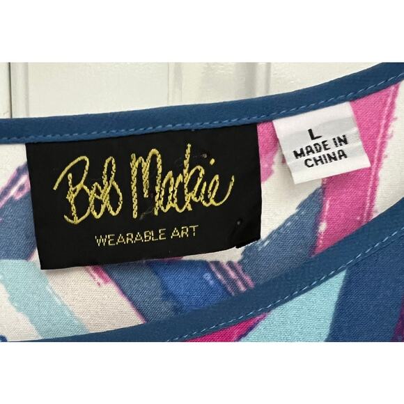 Bob Mackie Wearable Art Multicolor Abstract Print Blouse 3/4 Sleeve Size L - Picture 6 of 7